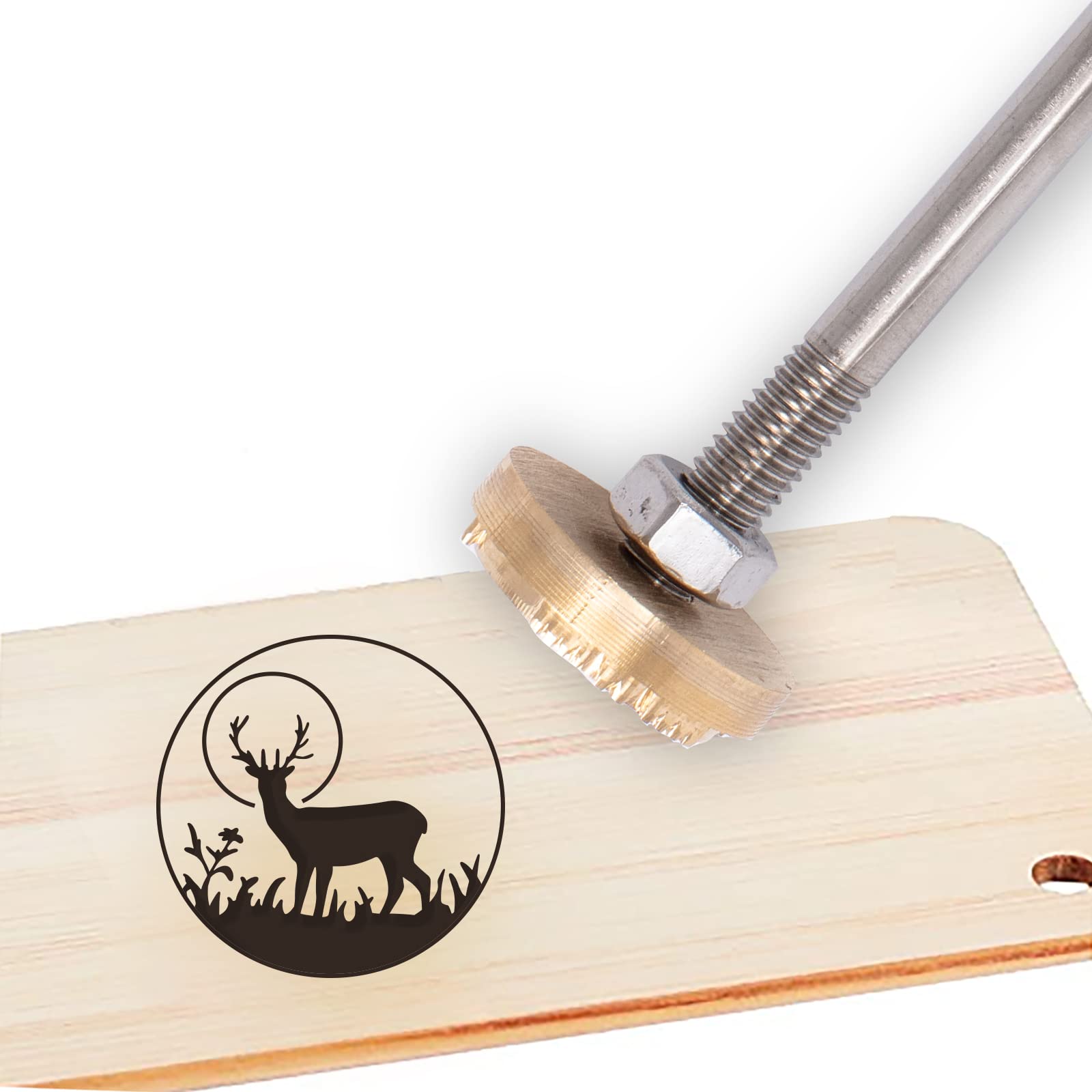 SUPERDANT Wood Branding Iron Elk on The Grass Pattern Custom Wood Leather Heat Stamp BBQ Branding Stamp with Wood Handle for Christmas Woodworks Personalized Gift Branding 1.18"