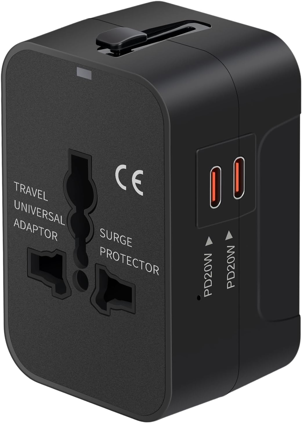 Universal Travel Adapter Fast Charger, All in One Plug Adapter With 2 USB-C PD20W GaN Worldwide Power Adapter International Wall Charger Foldable Plug Converter Travel Essential for Europe UK AUS Asia