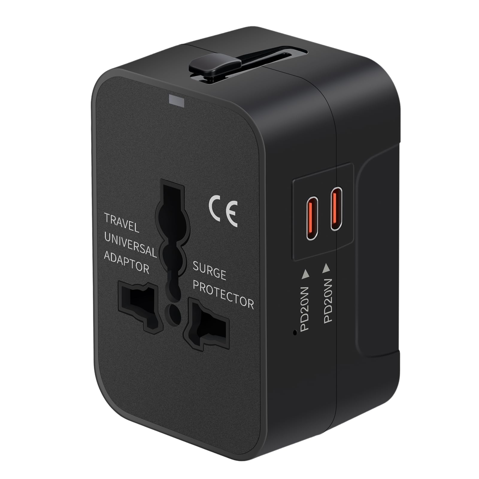 Universal Travel Adapter Fast Charger, All in One Plug Adapter With 2 USB-C PD20W GaN Worldwide Power Adapter International Wall Charger Foldable Plug Converter Travel Essential for Europe UK AUS Asia