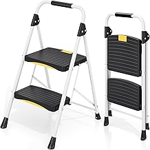 Folding Step Ladder 2 Steps, 150 kg Load, Folding Stool for Home Wide Stair Non-Slip and Safe Handle Compact Design, Folding Ladder Ideal for Home and Business Use