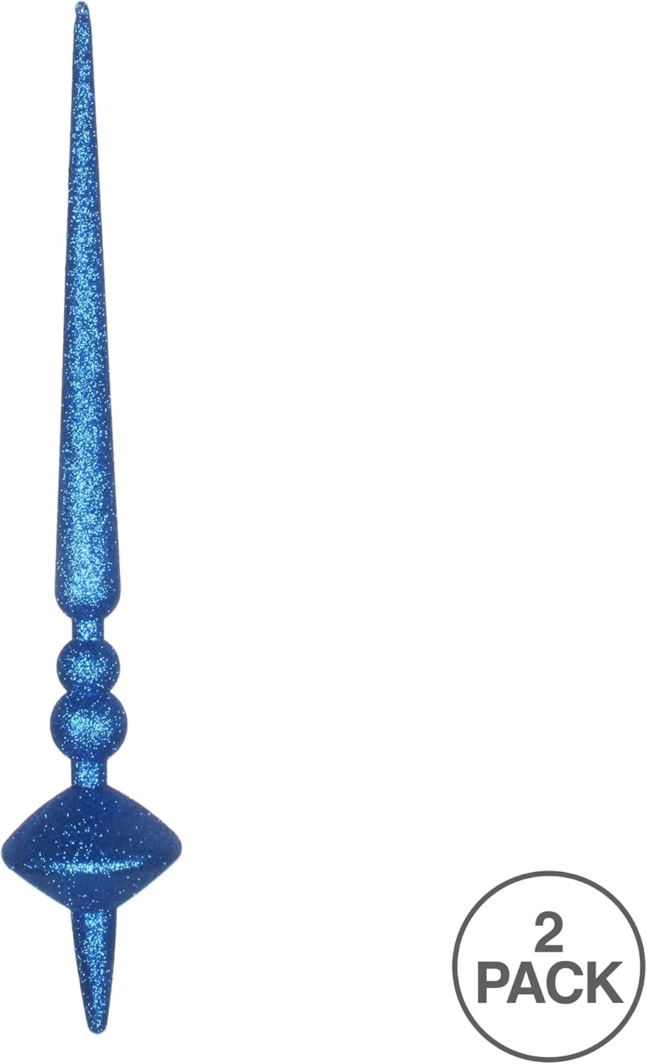 Vickerman 18" Glitter Cupola Finial Ornament, Shatterproof Plastic, Holiday Christmas Tree Decoration, 2 Pack, Blue
