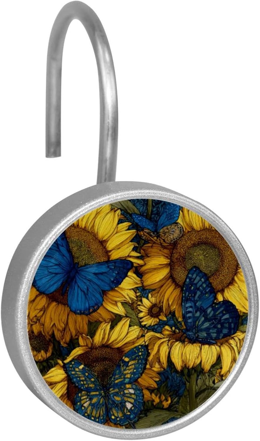 12PCS Butterflies Sunflowers Shower Curtain Hooks Metal Rust Resistant Decorative Shower Curtain Hooks Bathroom Decorations