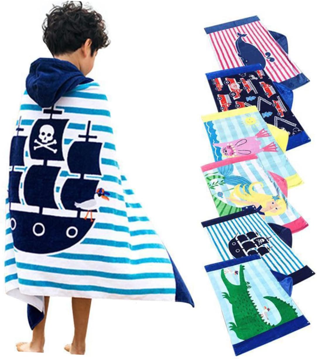 Zerodeko Hooded Towel for Kids Beach Wrap Bathrobe Large Kids Towels Quick Dry Cotton Cartoon Print