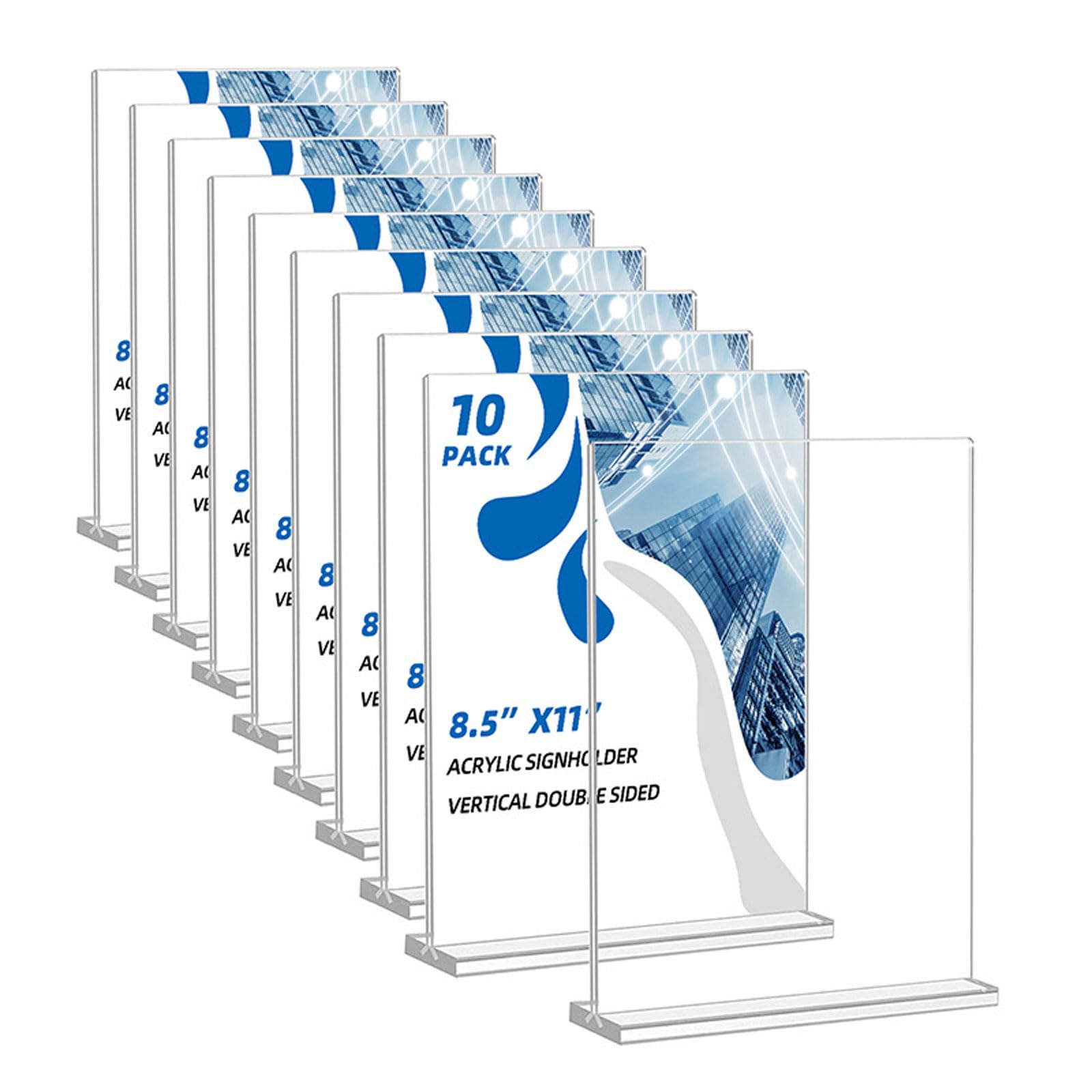 10 Pack Sobremesa Acrílico 8.5 * 11 Inches Transparente Marco de anuncios de Retrato Titular de Menú Póster en Forma de T Soporte de Mesa Doble Cara para Escuela/Restaurante/Hotel/Boda