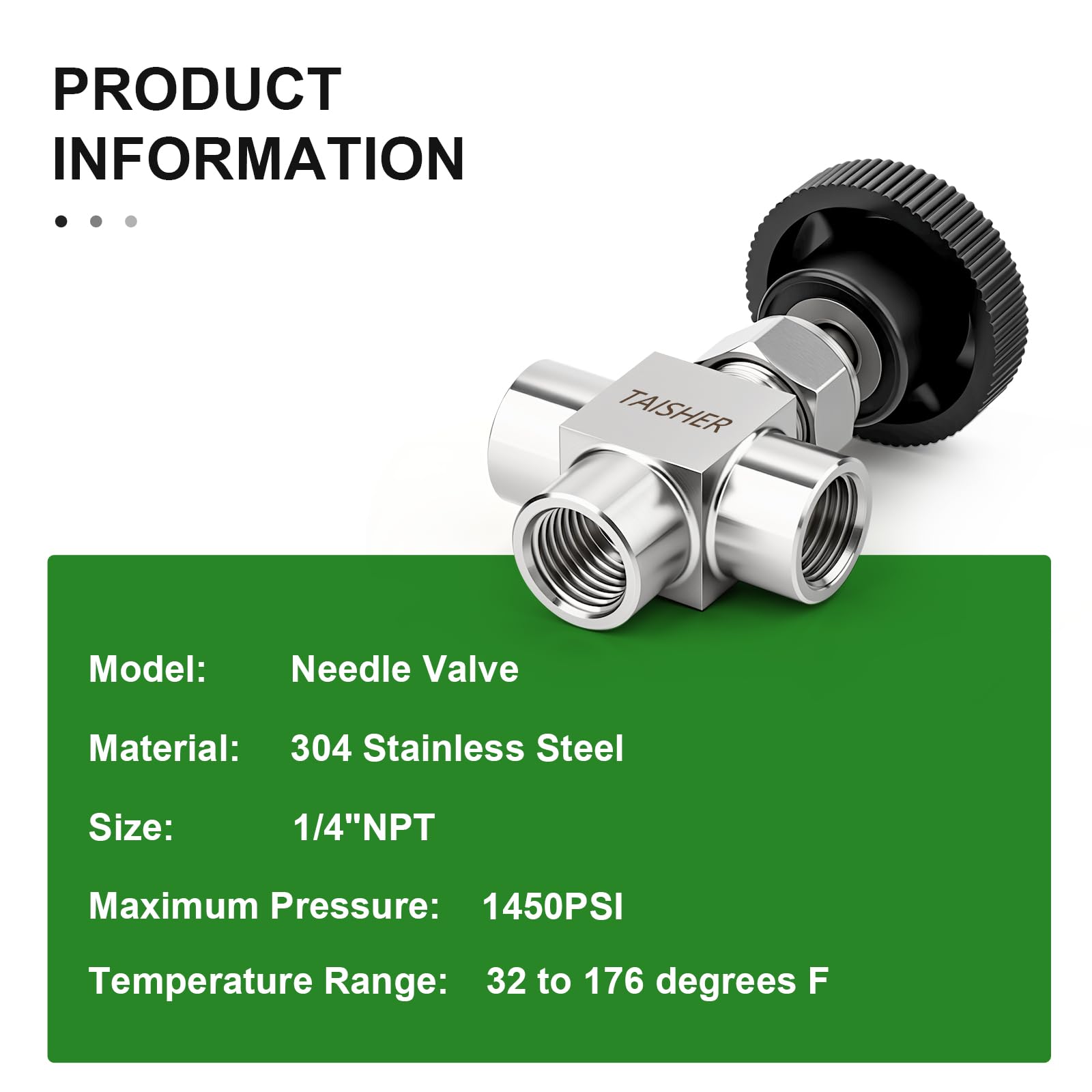 TAISHER 1 vanne à aiguille en acier inoxydable 304 3 voies 6,35 mm NPT femelle pour contrôle du débit eau, gaz, huile