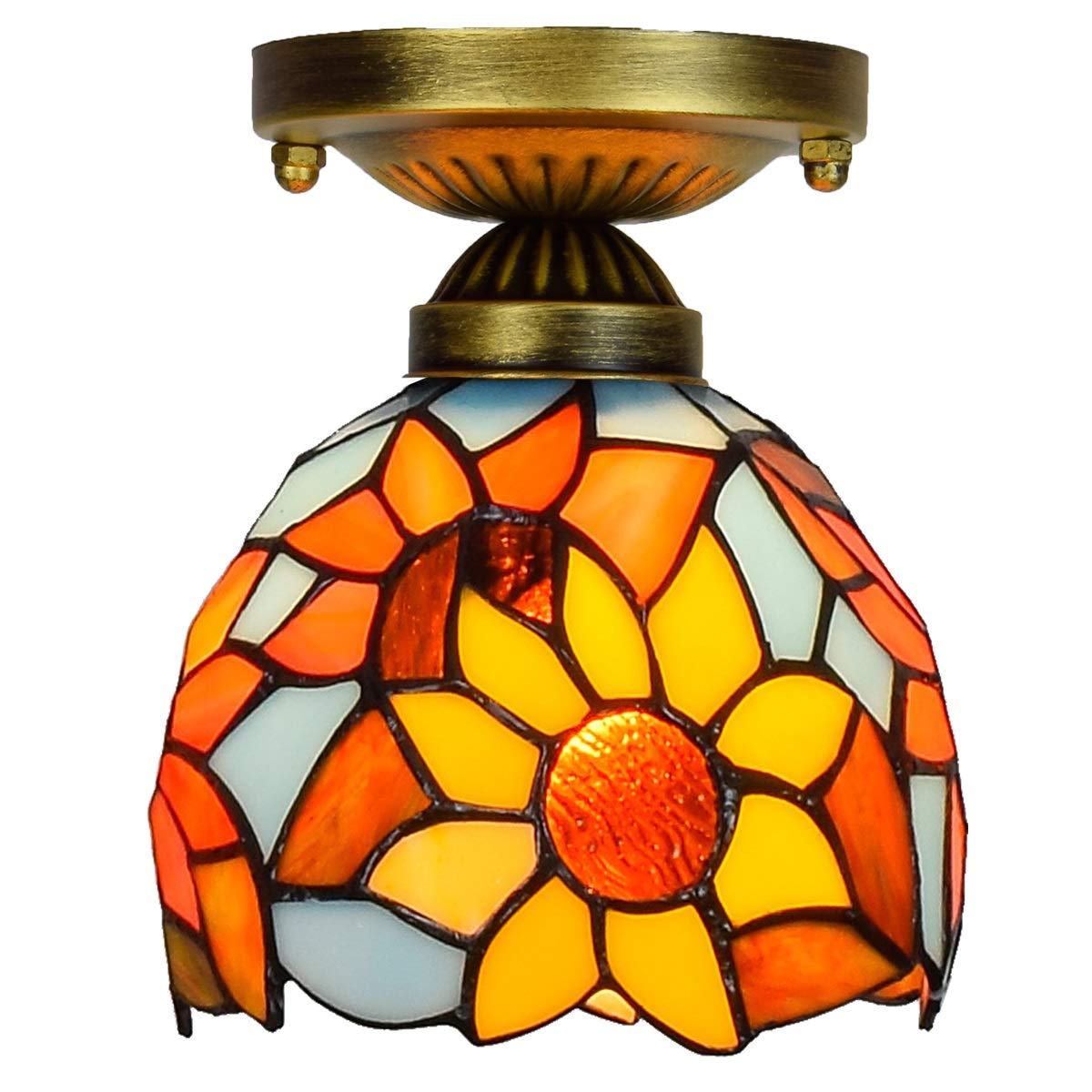 HPTHLY Stained Glass Ceiling Lighting 6" Tiffany Stained Glass Aisle Corridor Balcony Sun Flower Lantern Small Ceiling Light