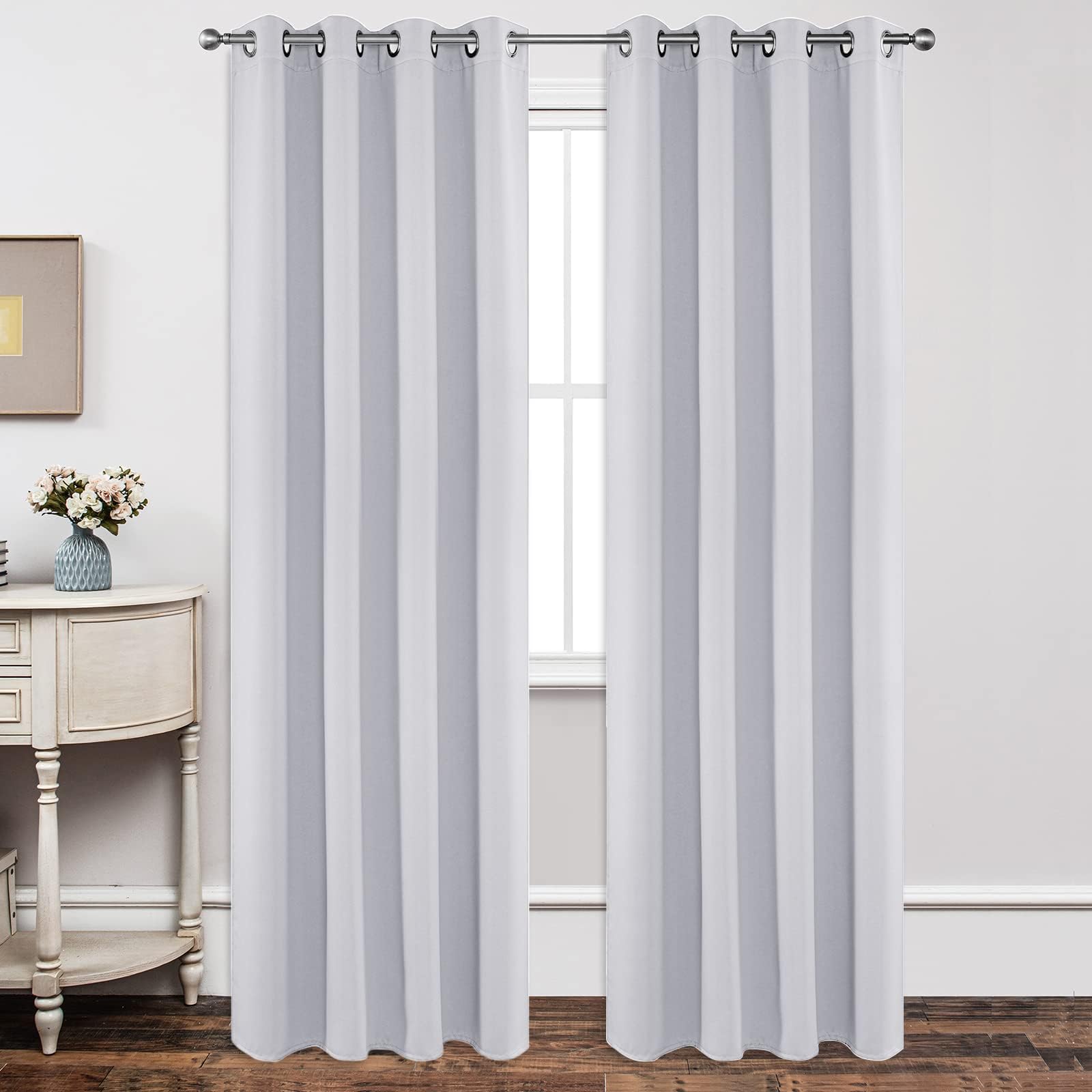 Joydeco Tende Oscuranti per Interni 2 Pezzi L 140 x A 245, Tende Termiche con Occhielli Grigio Bianco per Soggiorno Moderne, Cameretta Bambini, Camera