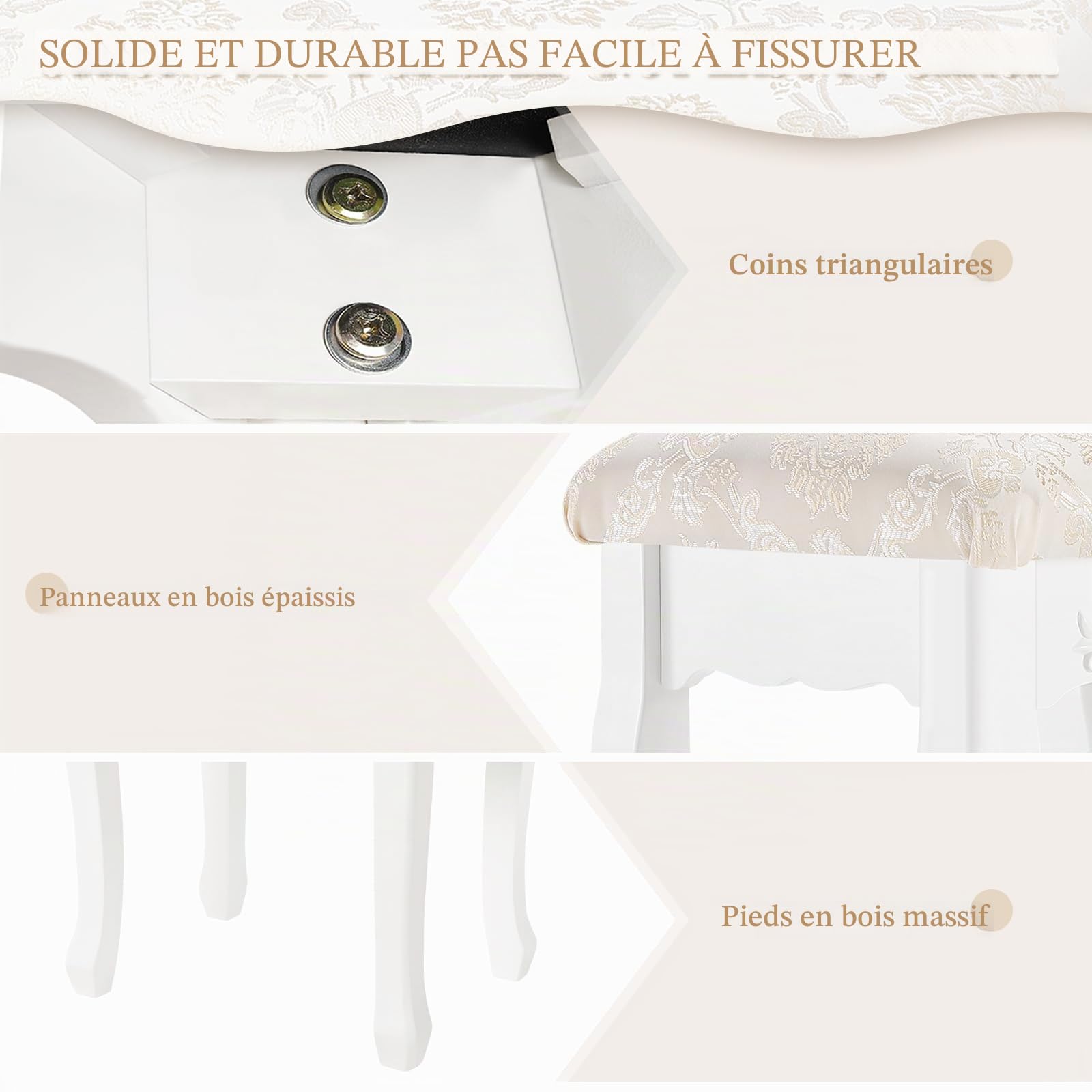 WOLTU Tabouret de Coiffeuse, Tabouret de Piano Rembourré, pour Chambre à Coucher, Salon, en Blanc, MB6011