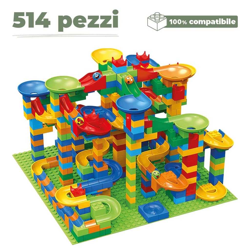 Pista delle biglie di mattoncini composta da 514 elementi, per bambini da 6 anni