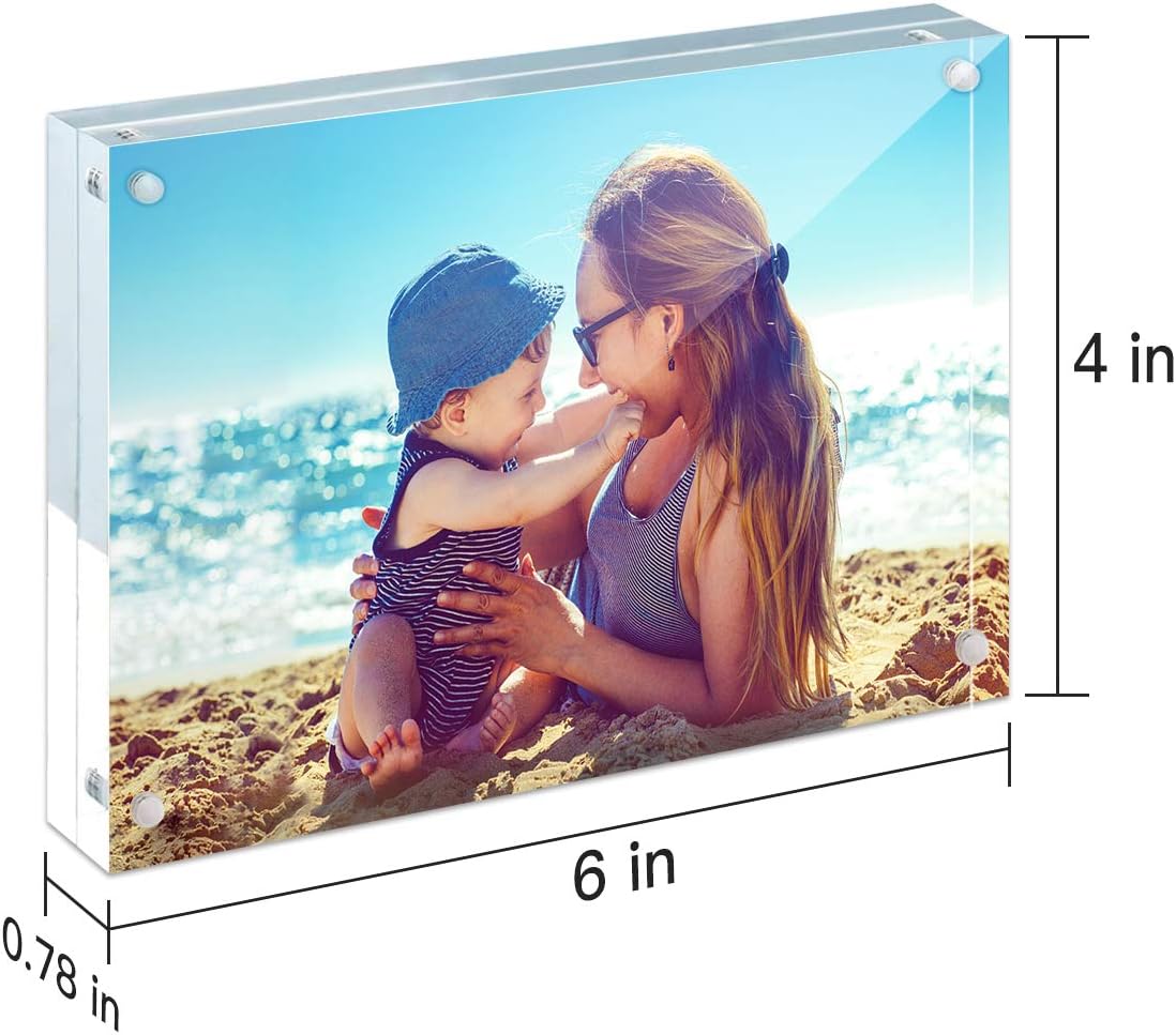 HELPLEX Acrylic Frames, 2 Pack 4x6, 20mm Thicker Frameless Clear Frame, Double Sided Magnetic, Free Standing Desktop Display - Image 6
