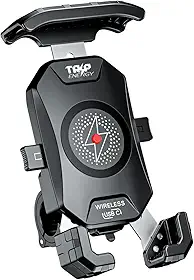 Suporte Celular Moto Turbo Carregamento USB C 18W e Indução 15W Wireless Universal Com Adaptador Retrovistor 360º Guidão Reforçado GPS Resistente Água IP66 Estável Celular Grande Largo Gps para Moto