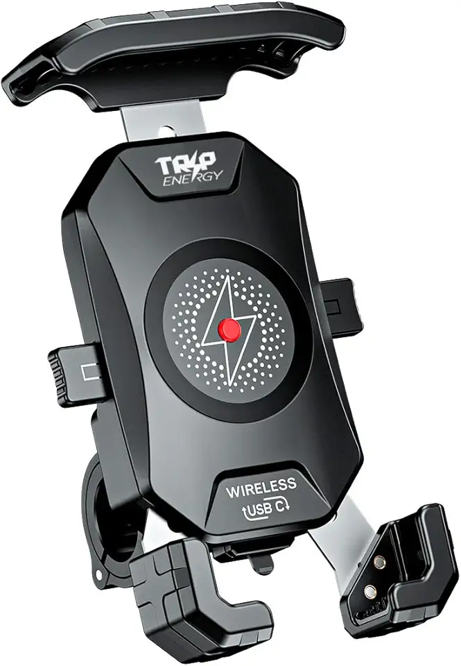 Suporte Celular Moto Turbo Carregamento USB C 18W e Indução 15W Wireless Universal Com Adaptador Retrovistor 360º Guidão Reforçado GPS Resistente Água IP66 Estável Celular Grande Largo Gps para Moto