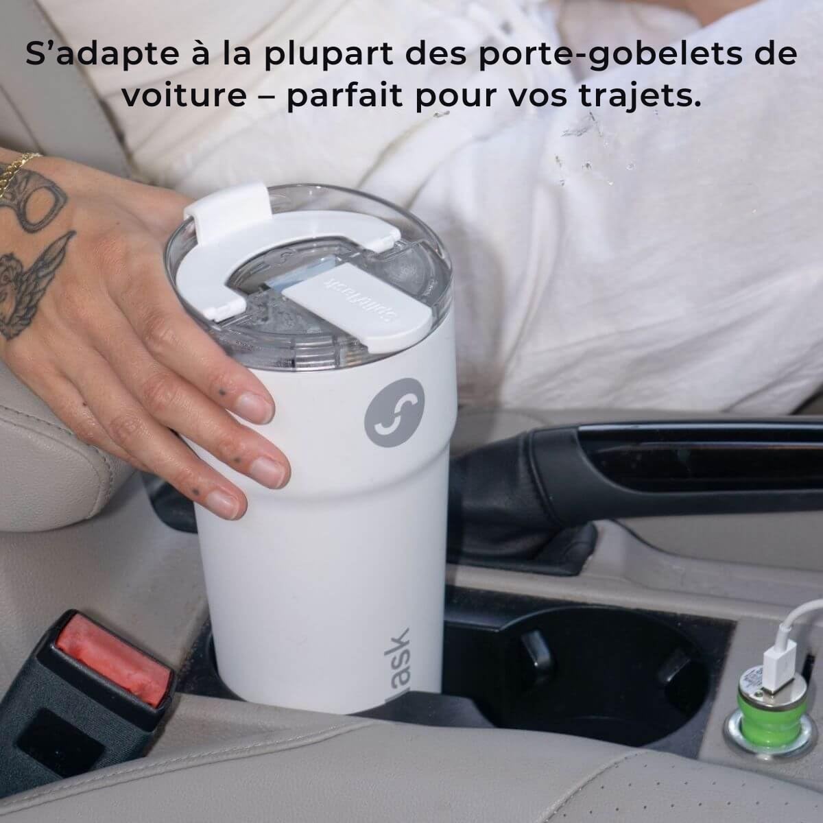 Splitflask Gobelet de voyage 2 en 1 – 850ml Gobelet isotherme à double compartiment, Tasse en acier inoxydable étanche, Boissons chaudes et froides, Bouteille pour café et eau - Blanc | Cafe et eau froide en meme temps, dans un seul gobelet. 850 ml, acier