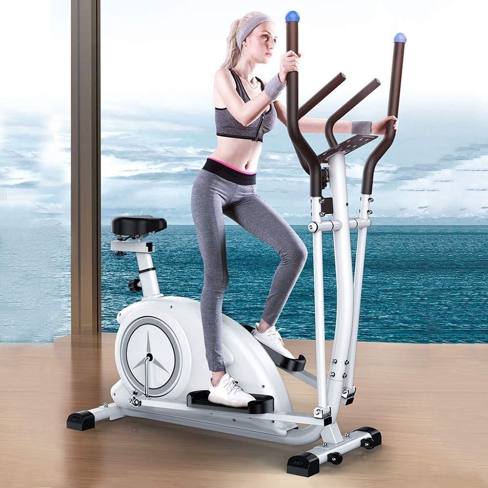 Elíptica magnética para uso doméstico, 8 niveles de resistencia, diseño compacto que ahorra espacio con mango ajustable y asiento para cardio