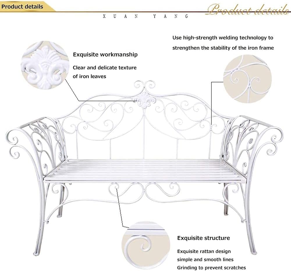 Park Terrace Bench Outdoor Bench Weatherproof Cast Iron Garden Bench 2-3 Seat Bench with Backrest and Armrests Garden Lawn (Color : Black) (Golden)