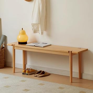 Farmhouse Wood Bench,Bedroom End of Bed Bench,Rustic Solid Wood Entryway Bench Seat Armless Design,Wooden Shoe Bench Indoor Benches,Vintage Rustic StyleBeige,120x28x42cm