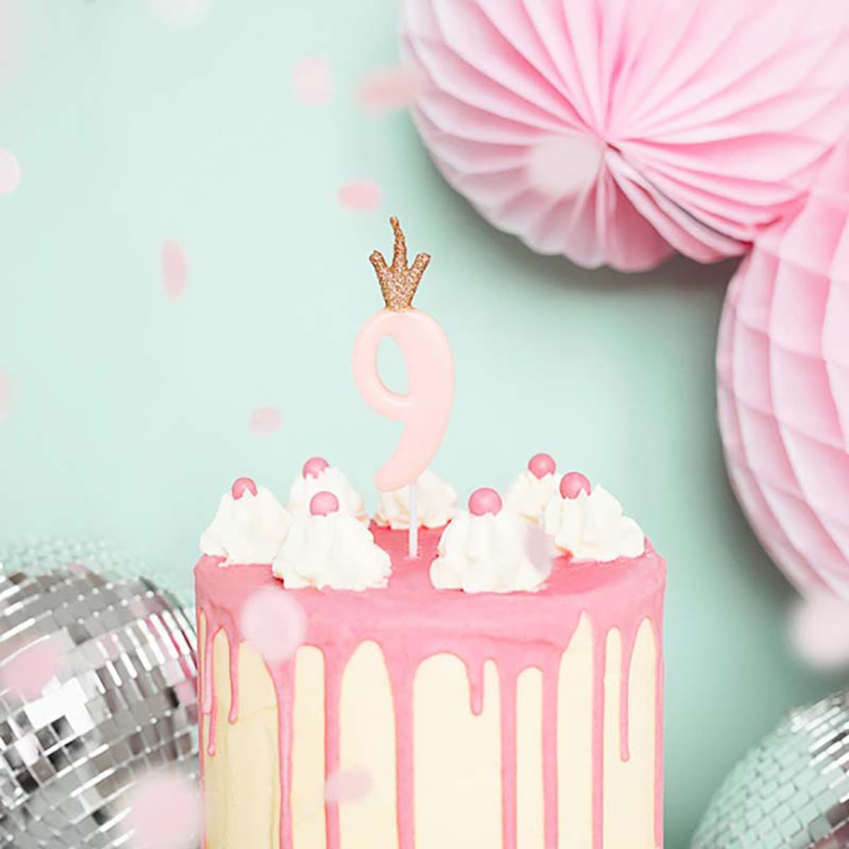 PartyDeco SCU6-9-081J Birthday Candle - Number 9 - Light Pink - 9.5 cm, Number 9