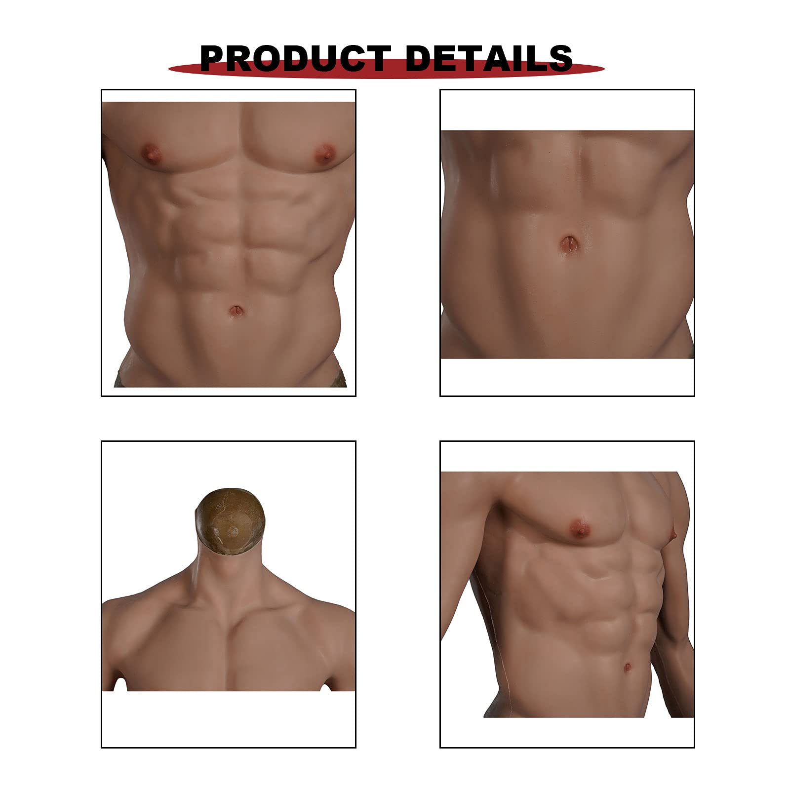 Silikonowy kombinezon mięśni dla mężczyzn Pectoralis Shaper, do połowy ciała, silikonowy strój mięśni z ramionami na Boże Narodzenie, rekwizyty do cosplay, pszeniczny, żółty, rozmiar L
