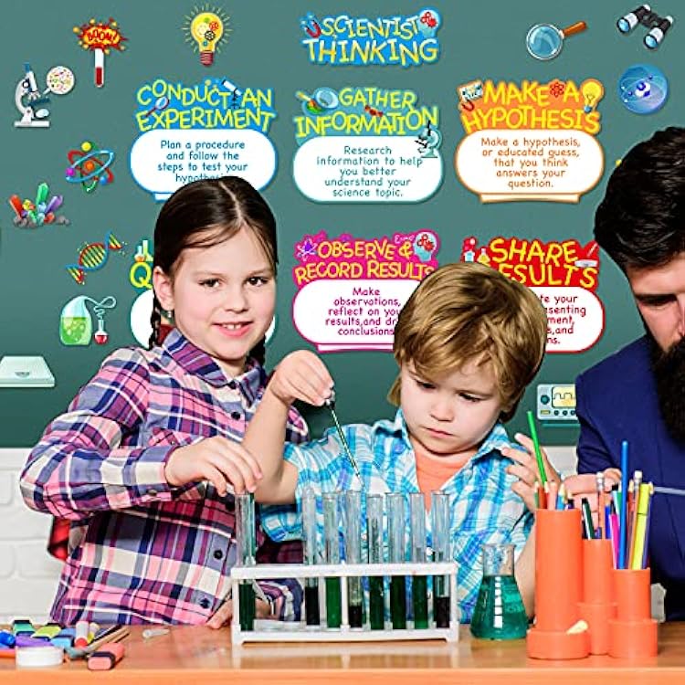 25 Pieces Science Bulletin Board Set, Multi Colors Science Theme Cutouts Science Board Posters Science Lab Card Decorations with Adhesive Dots for School, Classroom, Office, Chemistry Party Supplies