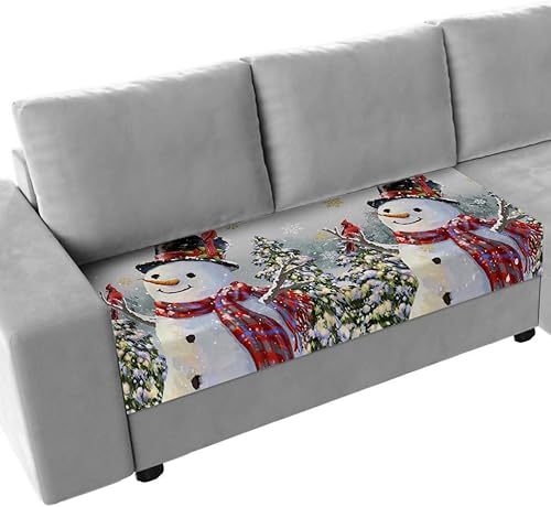 Fundas de cojín de Navidad color gris degradado para sofá, funda elástica para sofá con parte inferior elástica, diseño de muñeco de nieve, copo de