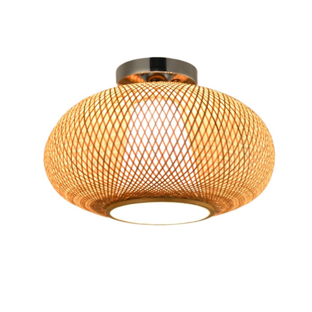 OZBMA Antique Lighting Vintage Hanging Ceiling Light Bamboo Drum Semi Flush Mount Lamp Woven Rattan Chandelier for Hallway Bedroom Kitchen Farmhouse Foyer Entryway (size_name 40CM)