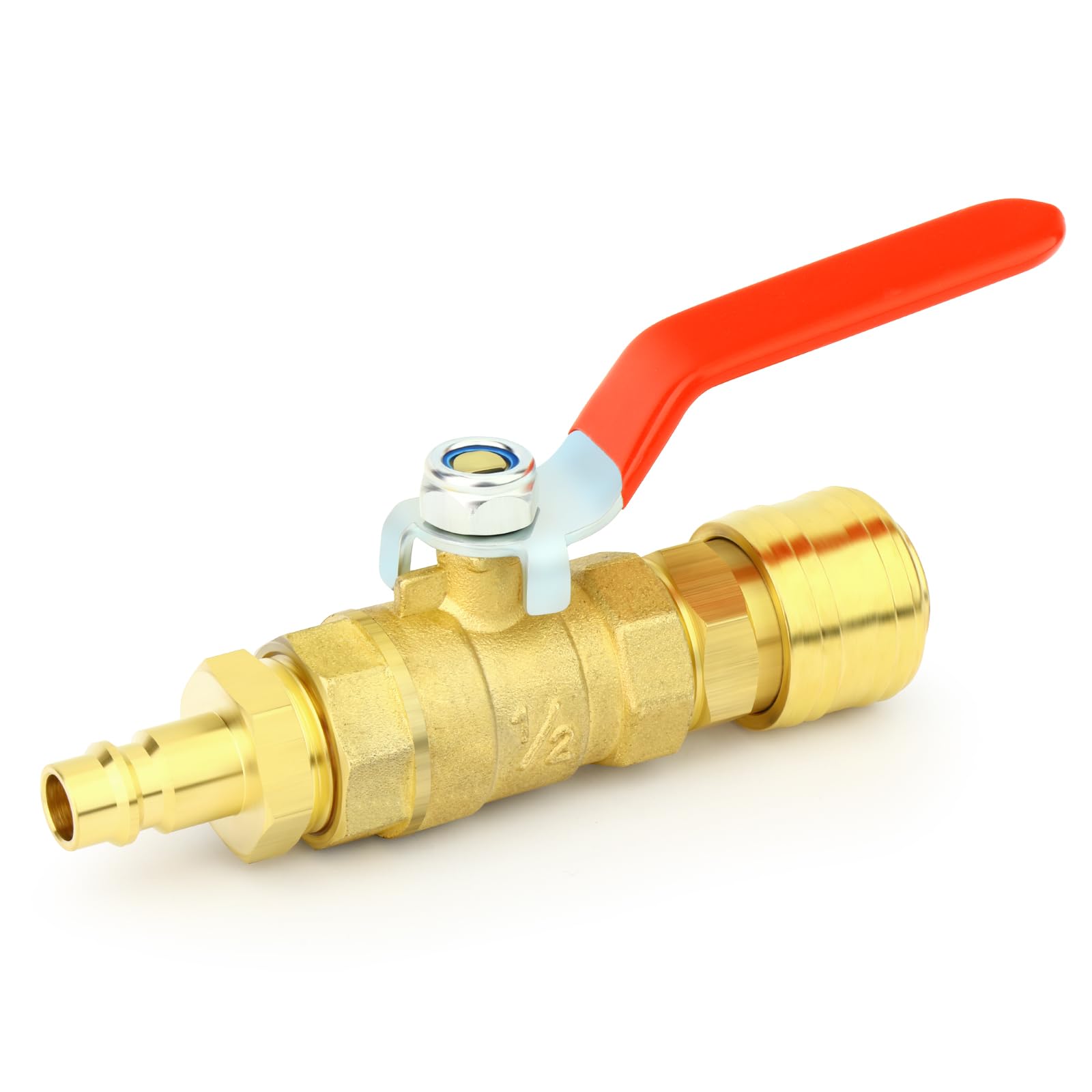 Zestaw 1 sztuki mosiężnego adaptera do zaworu kulowego, 1/2" x 1/2" BSP żeński i 1/2" BSP męski zawór odcinający do sprężarki powietrza, szybkie podłączenie wtyczki do systemów nawadniających