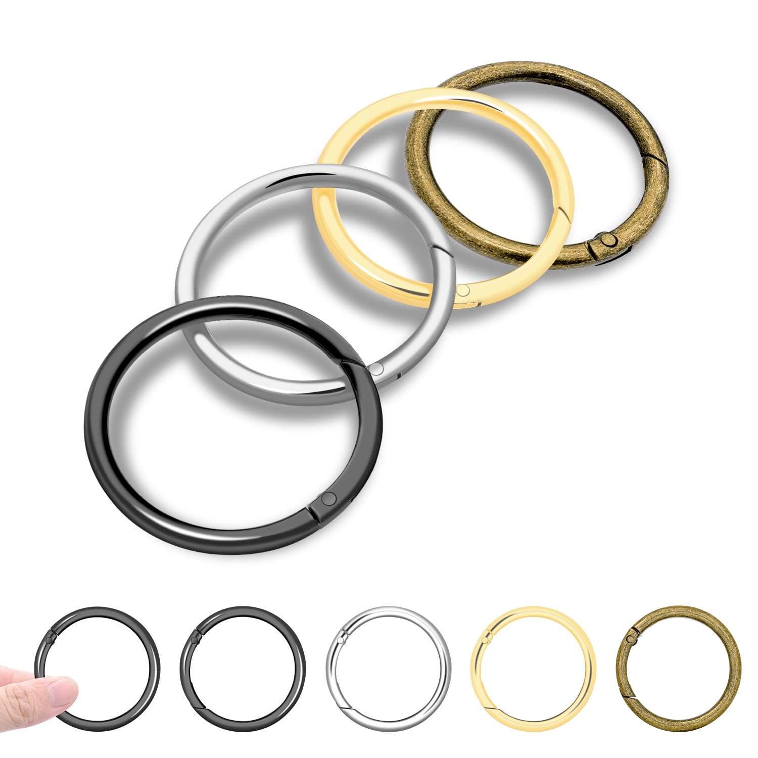 CooBigo 10Pack 1-1/2"" Large Round Carabiner Clips, Metal Spring O Rings for Organizer Key Rings, Paracord Keychain Lanyard, Pet Chains, Purse Hardware, Key Snap Hooks DIY Accessory (Assorted)