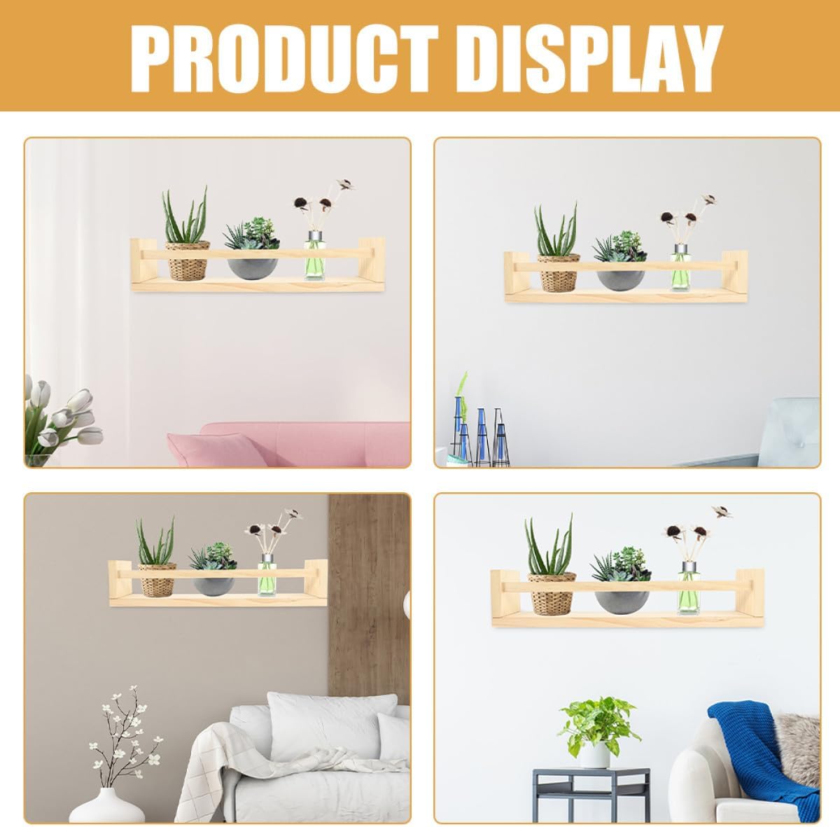 2pcs Rustic Wooden Wall Floating Shelves for Bedroom and Kitchen, Nordic Style Wall Mounted Storage Holder, Cosmetics and Spice Organizer for Home Décor