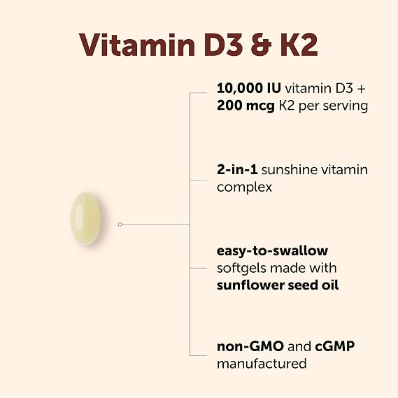 Micro Ingredients Vitamin D3 10,000 IU + K2 MK-7 200 mcg Per Serving, 90 Softgels | Extra Strength* 2-in-1 D3 K2 Supplement | Easy-to-Swallow Softgels Made with Coconut Oil | Non-GMO, Gluten Free