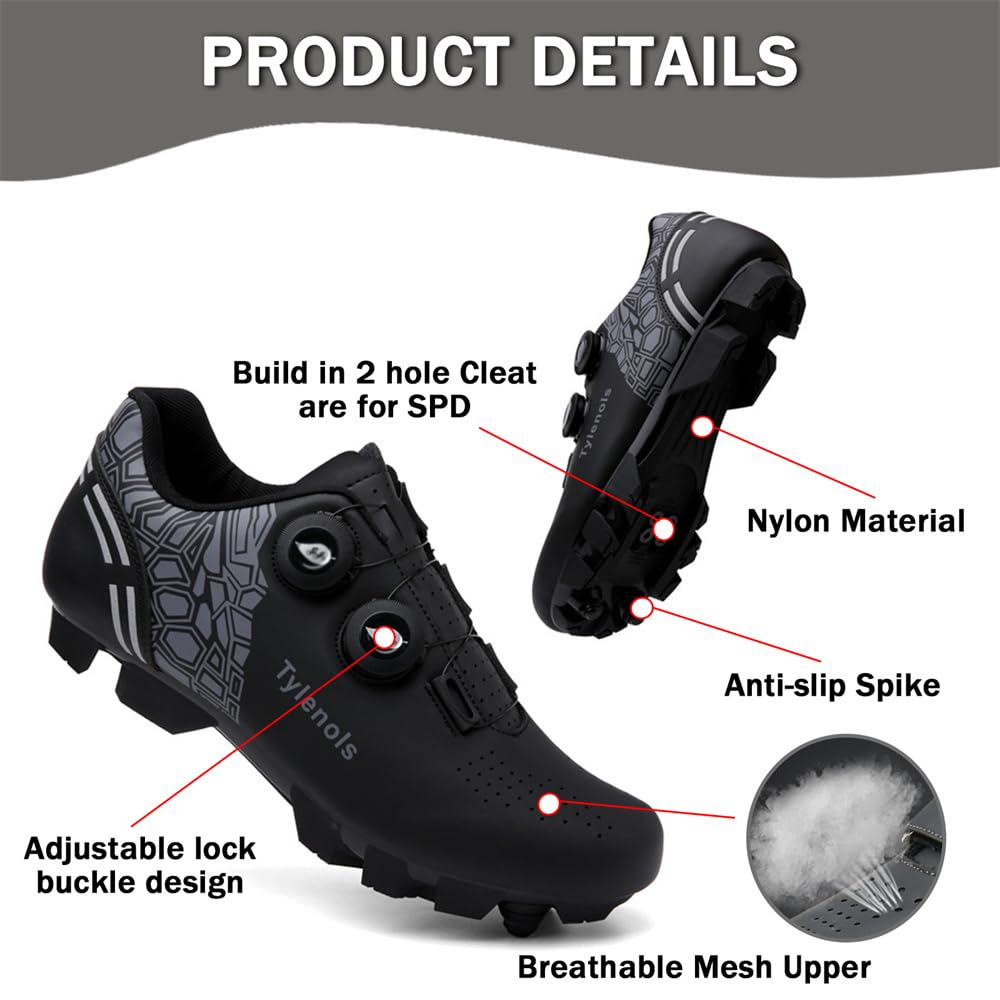 ENEN Scarpe MTB Uomo, Scarpe da Ciclismo Uomo, Scarpe Spinning Donna, Scarpe MTB SPD, Scarpe Mountain Bike Compatibili con Pedali SPD 2 Bulloni con Tacchette, Blu Nero Grigio Rosa Scarpe Bici
