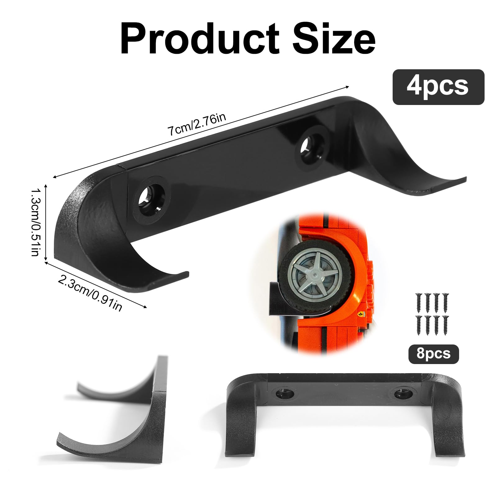 4pcs Car Display Wall Mount, Stable Toy Car Holder Vertical Model Car Stand Shelf Compatible with Lego Speed Champion for Car Collection Car Enthusiasts (Black)