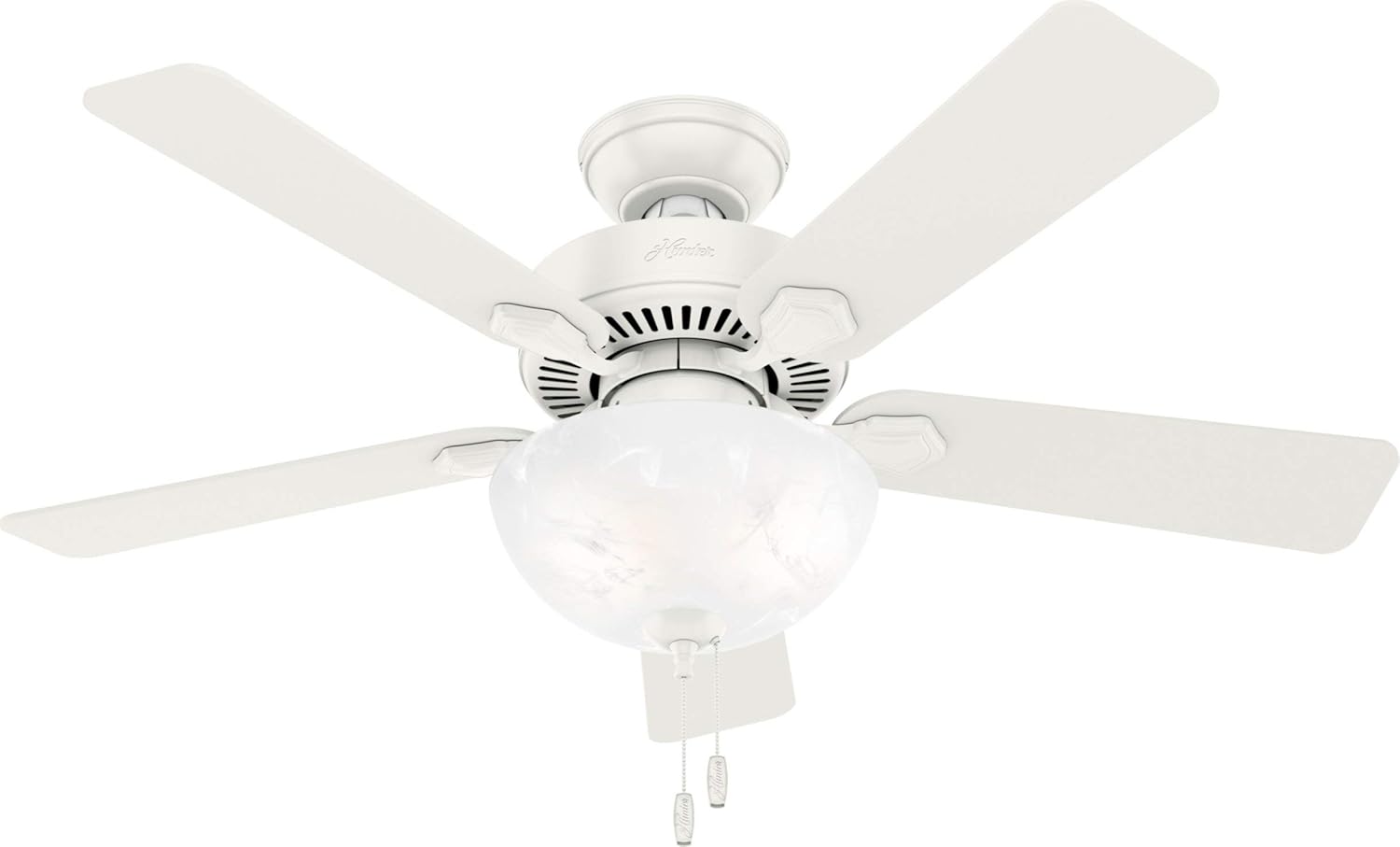 Product image of Hunter 44 inch Indoor Ceiling Fan with LED Light - White Ceiling Fan with Pull Chain, For Bedroom, Living Room, or Kitchen, Standard Mount, No Remote, 5 Blades - Swanson 50905, Fresh White