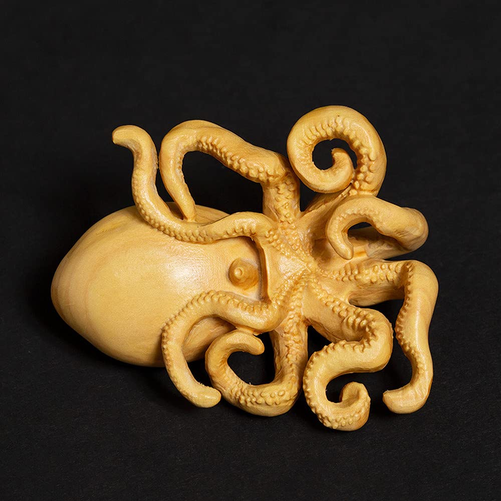 Amazon.co.jp: PAYNAN 7cm 木製 タコ 像 ツノキ 動物 彫刻 ホーム
