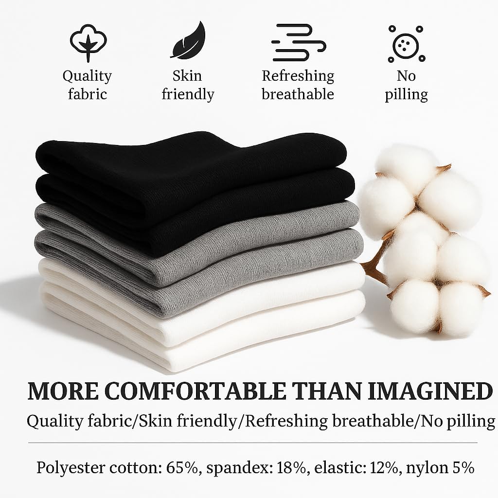 Women's Organic Cotton Crew Socks, Soft & Breathable Casual Calf Socks, 6 Pairs - Image 4