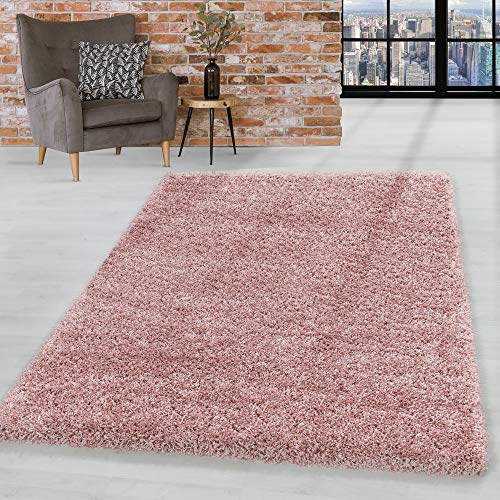 HomebyHome Teppich Wohnzimmer Shaggy Hochflor Rosa Schmutzabweisend 240x340 cm Einfarbig Design -...