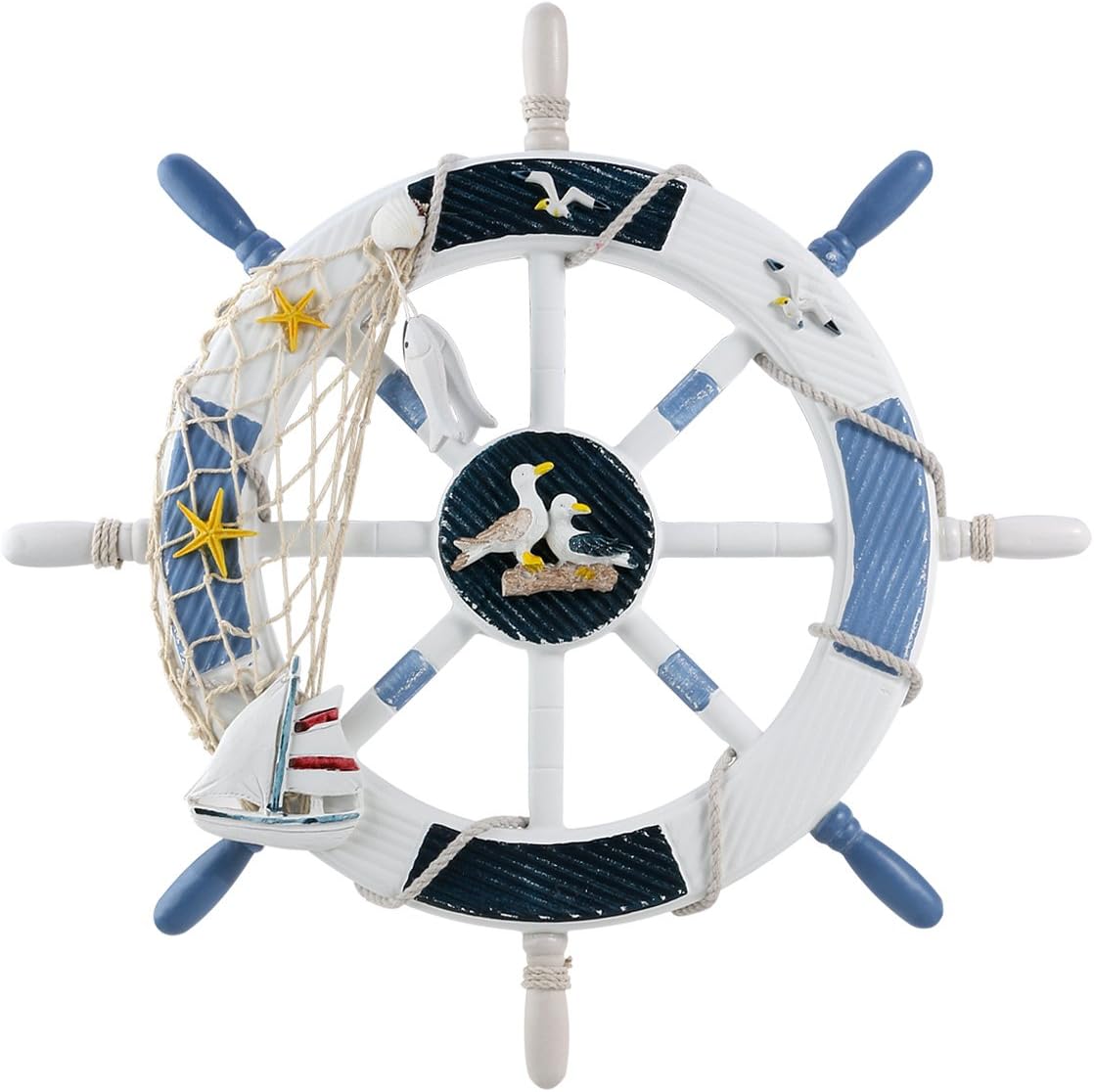 WINOMO 18-Inch Wheel Wall Decor Nautical Decor Nautical Boat Steering Wheel