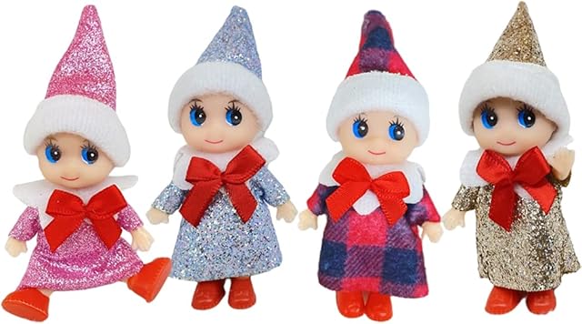 4 Pcs Christmas Baby Elf Doll, Christmas Tiny Elf Doll, Christmas Mini Elf Baby Doll Toys,Baby Elves Dolls Toy Christmas Novelty Toys for Kids,Girls
