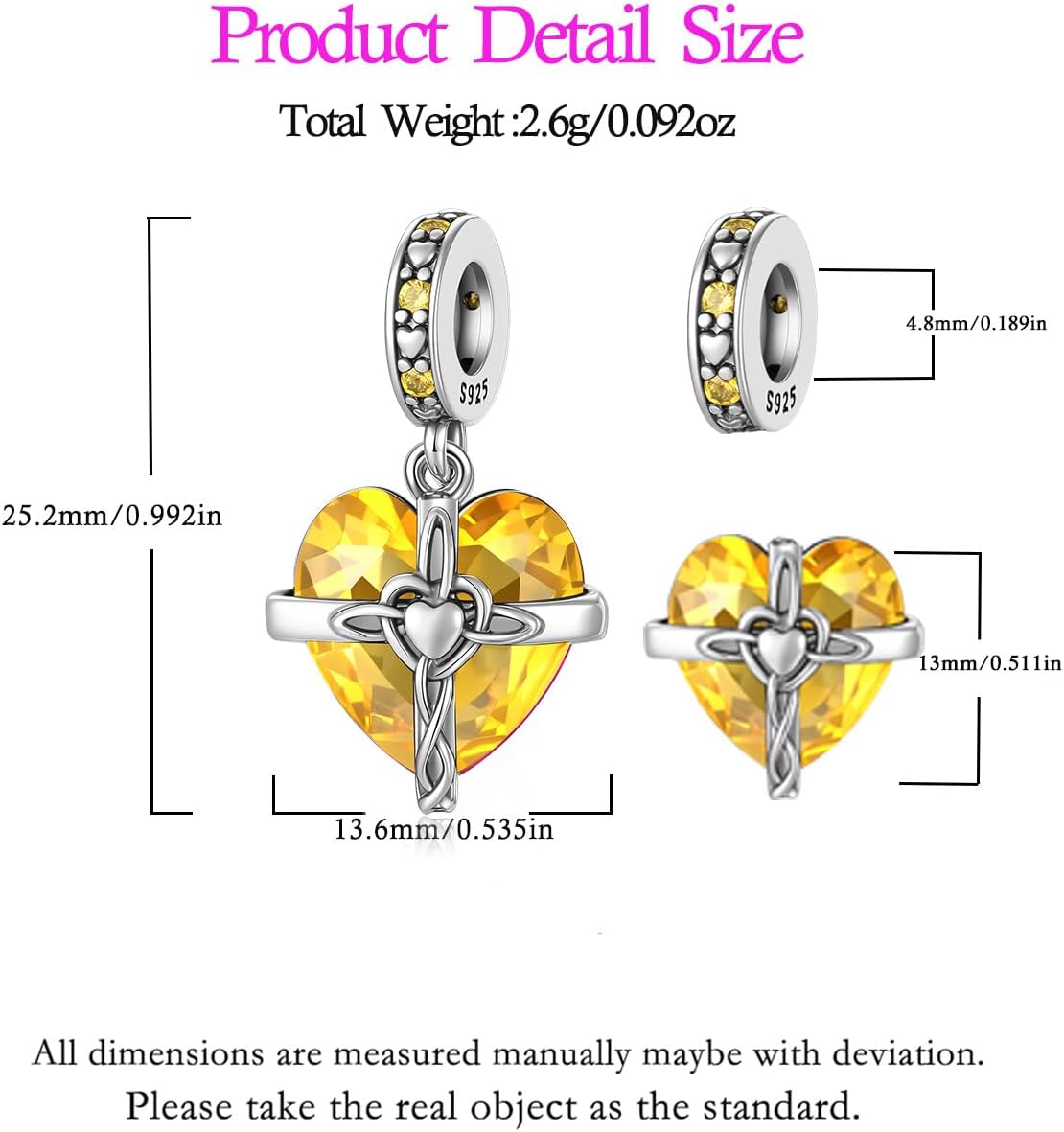 925 Sterling Silver Cross Charms Dangle Beads Heart Birthston Charm for Bracelet and Necklace,Birthday Christmas Women Jewelry Gifts - Image 6