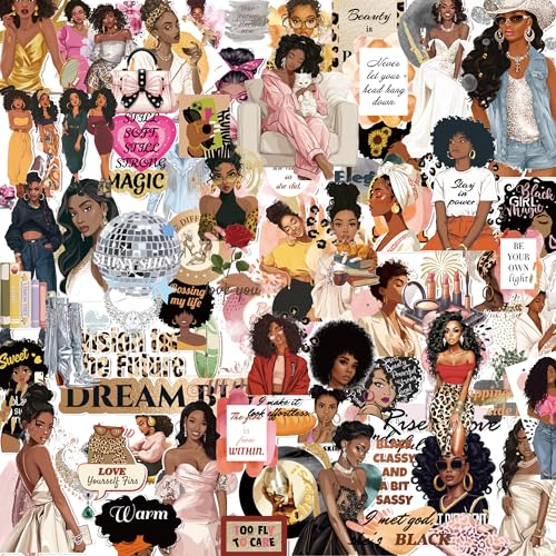 Black Girl Decal Sticker Book for Water Bottle: 260+ WaterProof Vinyl Motivational Stickers for Black Teen Girls & Women, 24 Pages for Journaling, Scrapbooking, Laptop, Self-Care & Inspirational Decor