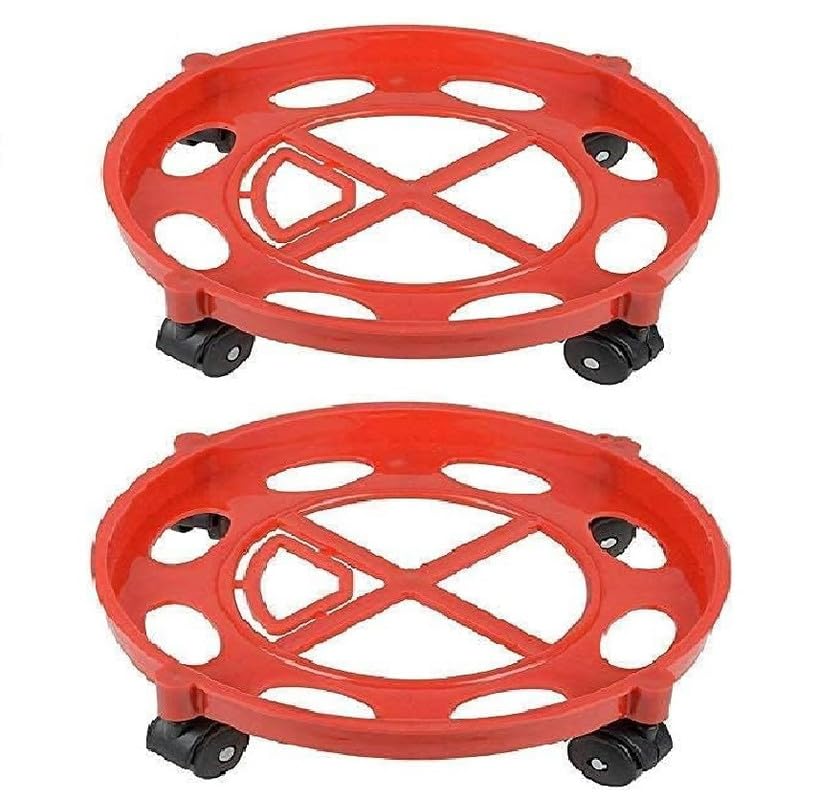 Q13 Heavy Duty LPG Gas Cylinder Trolley Stand with 360° Rotating Wheels | Durable Plastic Body, Anti-Skid Base & Smooth Rollers for Easy Movement | Pack of 2 (Red)-image-15