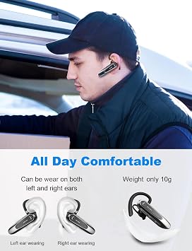 New Bee Bluetooth Earpiece Handsfree Bluetooth Headset for Driving, CVC8.0 Bluetooth Headsets Earpiece with 25Hrs Talk Time, Dual Mic Mute Two Device Connection for iPhone Android and Laptop [2 Pack]