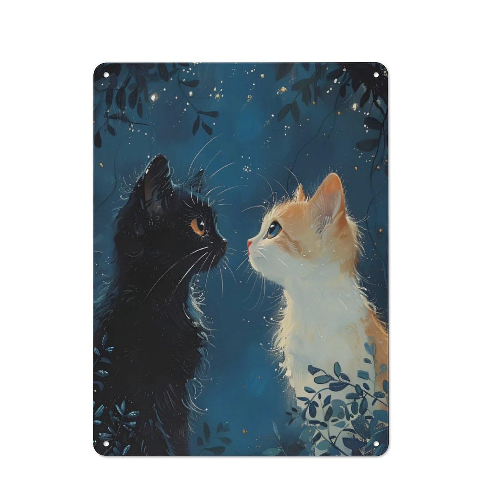 Junmoney Couple Cat Starry Night For Lounge Or Reading Corner, Rustic Tin Sign 40X30cm, For Home Interiors, Feature Walls And Decorative Displays