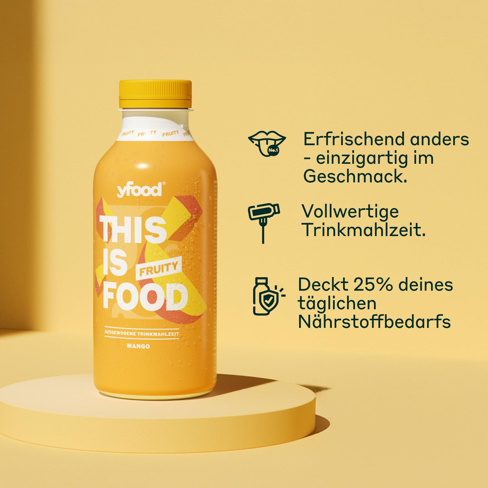 yfood Trinkmahlzeit Fruity Mango - 12 x 500 ml für unterwegs & stressige Tage - vollwertig & ready-to-drink mit 27 g Protein, Vitaminen und Mineralstoffen - inkl. 3 € Pfand
