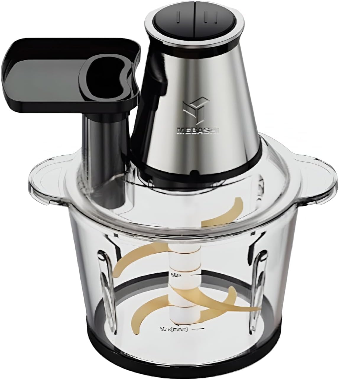 MebashiJapan 3L Electric Food Chopper | Meat Processor, 2 Speeds, 500 Watts, Quad Blades, Black-Silver (ME -CH4001)