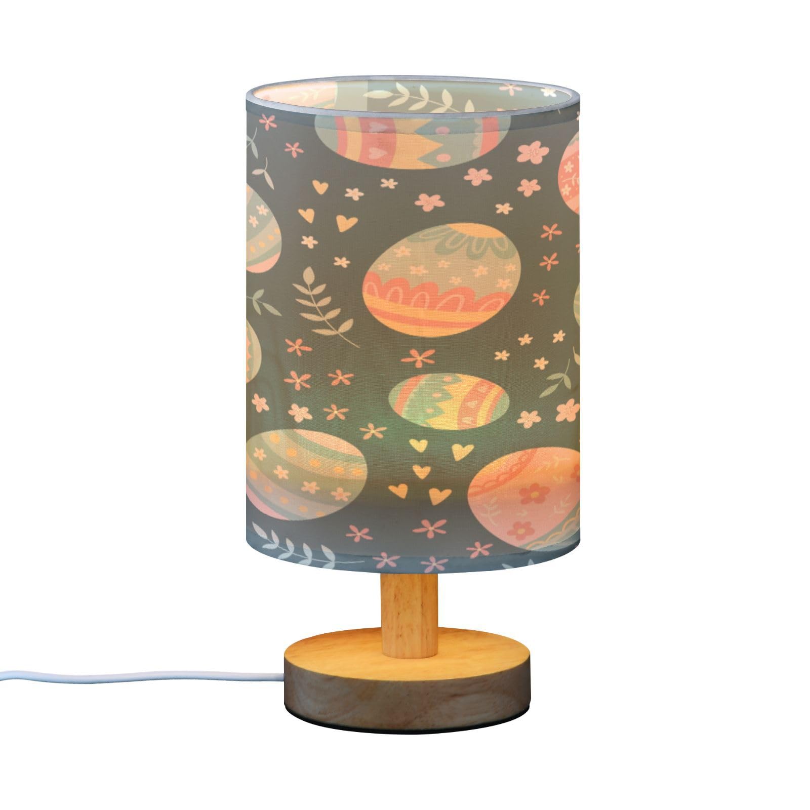 SDMKA Colorful Easter Eggs Bedside Table Lamp for Bedroom, Minimalist Nightstand Lamp with Round Fabric Shade for Living Room, Office, No Bulb Required