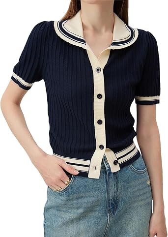 Contrast Knitted Cardigan Women Knitwear Casual Loose Top