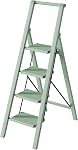 HillhutApex Step Ladder,3 Step Ladder with Handrail(Pale Green) | 150KG Capacity Aluminum Ladder,Foldable Ladders for Kitchen,Office,Library