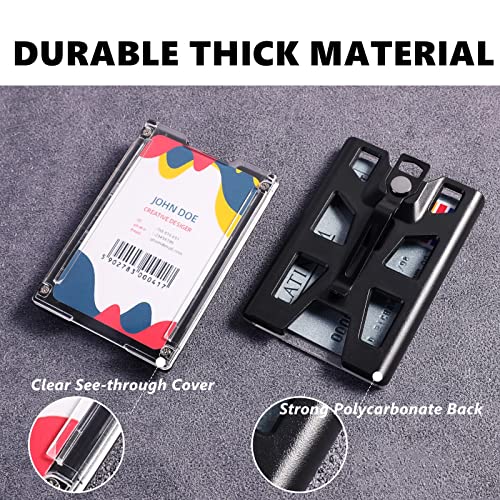 Zaze Badge Holder, Id Card Holders With Lanyard Clip, Durable Hard Plastic Heavy Duty Wallet, Vertical Clear Credit Holders, 4 Cards Slots For Name Work Police Office (Black) #TOP2