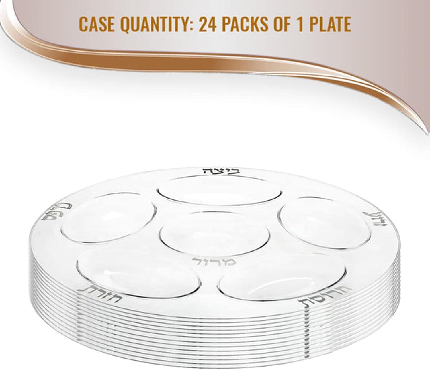 12" Clear Round Section Tray Disposable Plastic Seder Plates, Fancy Dinnerware Party Supplies for Birthday, Wedding & All Occasions, 24 pcs (Clear with Silver)