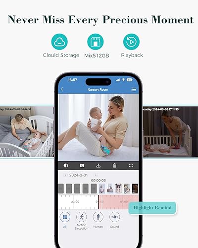 Miniatura 7 de Babytone Monitor de bebé - Calcetín inteligente para dormir y cámara HD de 2.5 K, seguimiento de frecuencia cardíaca y movimiento, detección de